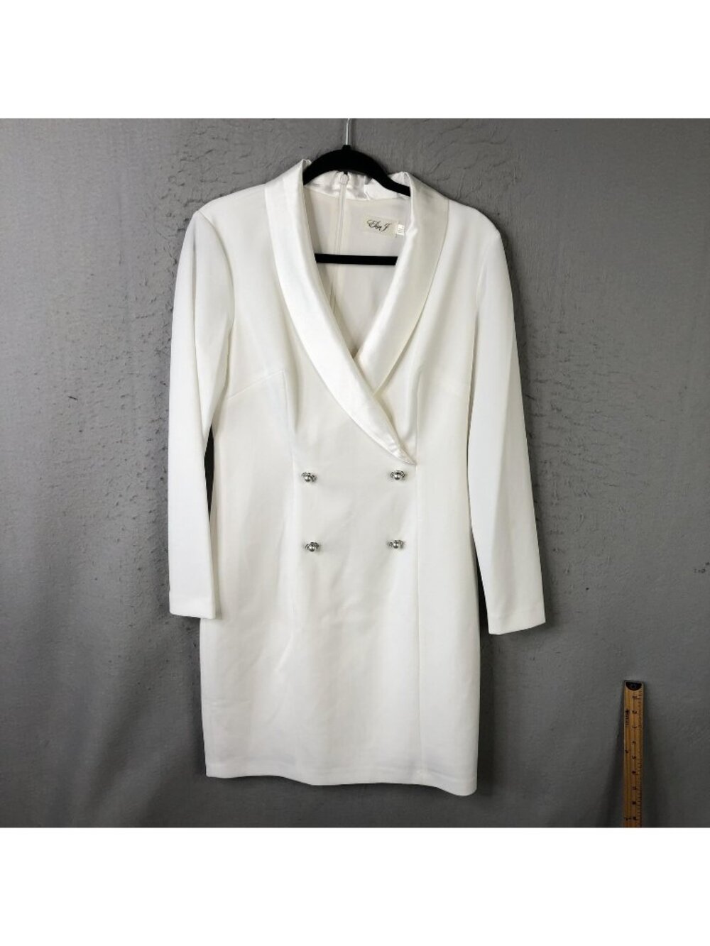Eliza J Dress Womens 8 Winter White Tuxedo Sheath Long Sleeve Rhinestone Blazer